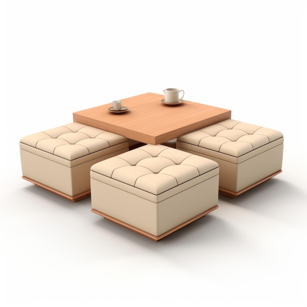 Realistic Coffee Table With Cushions Detailed Rendering And Conceptual Simplicity