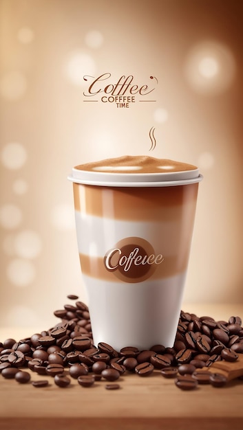 Photo realistic coffee time background with coffee cup