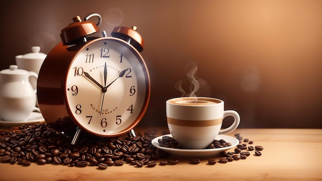 Photo realistic coffee time background with coffee cup