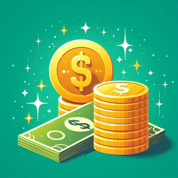 Photo realistic coins and banknotes money gold