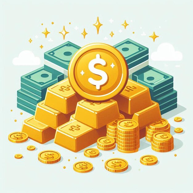 Photo realistic coins and banknotes money gold