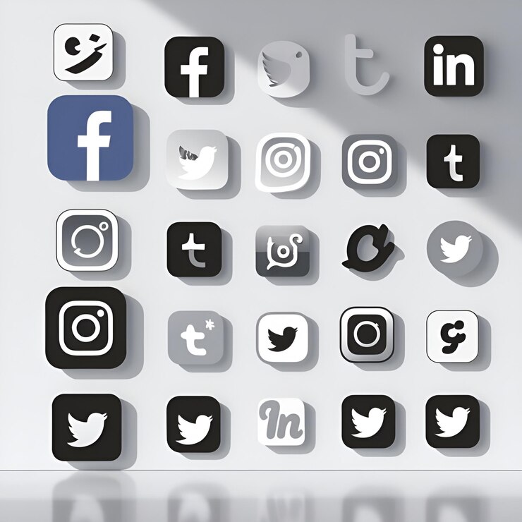Photo realistic collection of social media logo set