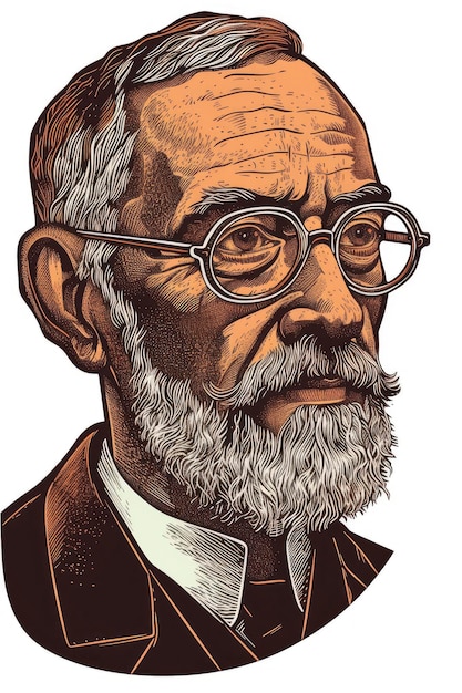 Photo realistic colored portrait of professor woodcut old vintage style hand drawn simple graphics