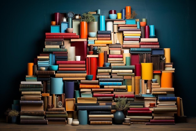 Realistic colorful arrangement of books