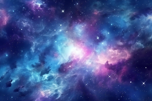 Realistic colorful cosmos with nebula and milky way Blue galaxy background