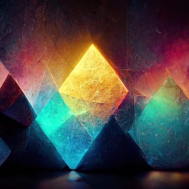 Photo realistic colorful glowing magic crystals abstract background beautiful fantasy luxury wallpaper