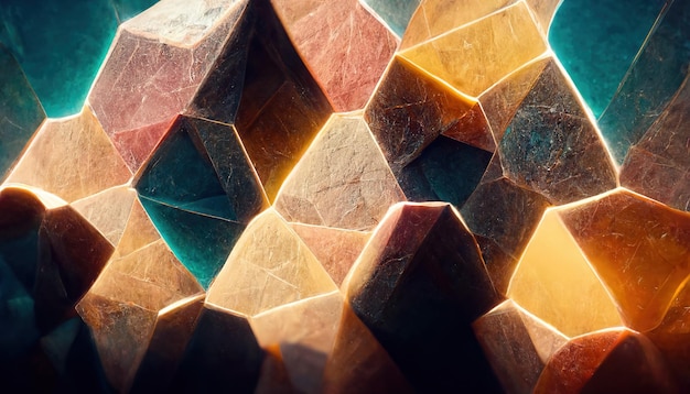 Реалистичные красочные светящиеся волшебные кристаллы абстрактный фон Роскошные обои 3D иллюстрация