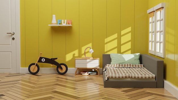 REALISTIC COLORFUL KIDS ROOM WITH BICYCLE