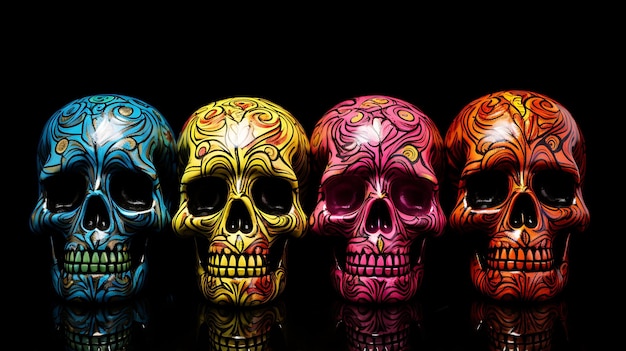 Realistic colorful skull on black background