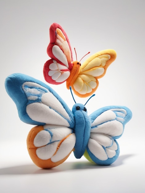 Foto un animale di peluche realistico e colorato a forma di farfalla