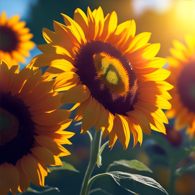 realistic colorful sunflowers