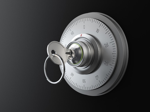 Realistic combination safe lock. Isolated on black background. 3d Illustration.