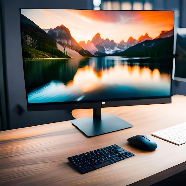 Photo realistic computer monitor on table