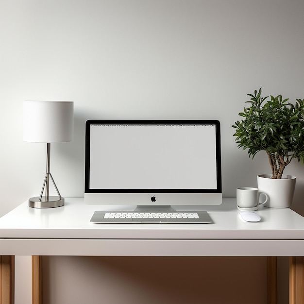 realistic computer on a white table browsing a website