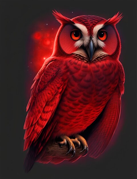 Realistic cosmic red owl looking up