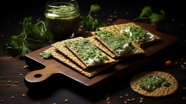 Realistic Crispbreads with Coriander Spread