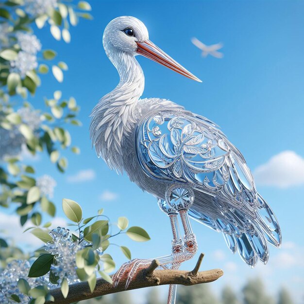 Photo realistic cristal stork bird