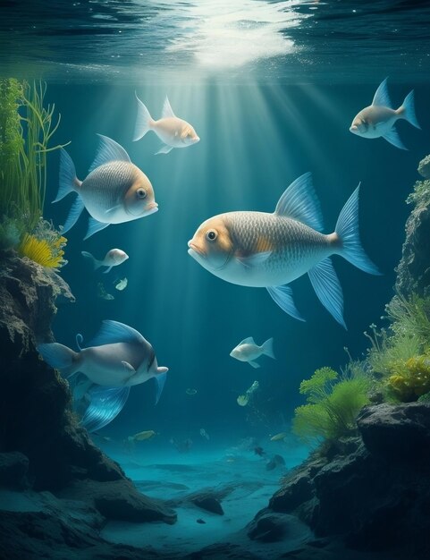 Realistic cute fish underwater