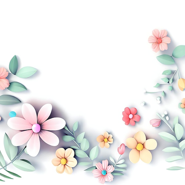 Foto fiori e foglie carini realistici su sfondo bianco con spazio negativo allineato download freepik