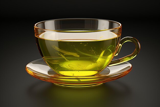 Realistic d glass yellow tea cup for composition premium