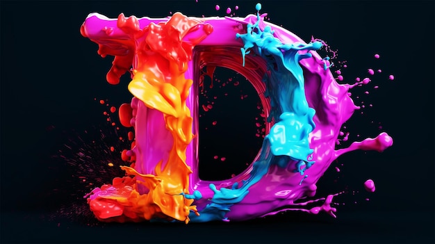 Realistic D letter with color splash