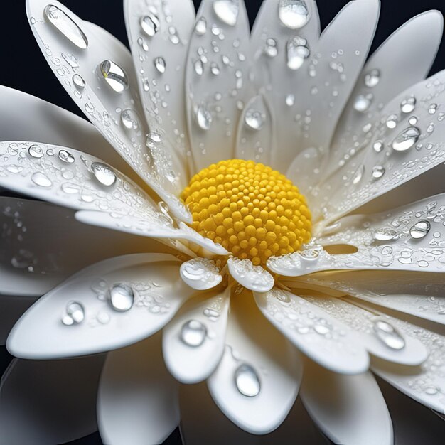 光の粒子の水滴を設定したリアルなデイジーの花
