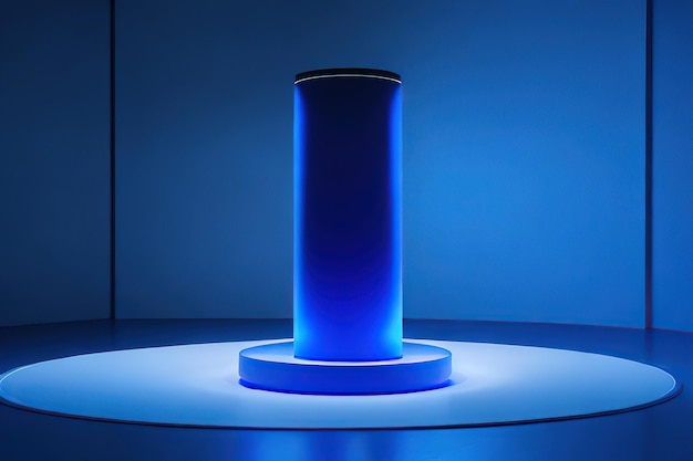 Realistic dark blue 3D cylinder pedestal podium Blue Background