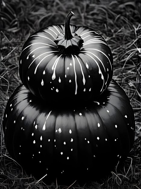 Photo realistic dark halloween pumpkin long shot black and white scheme generative ai generated