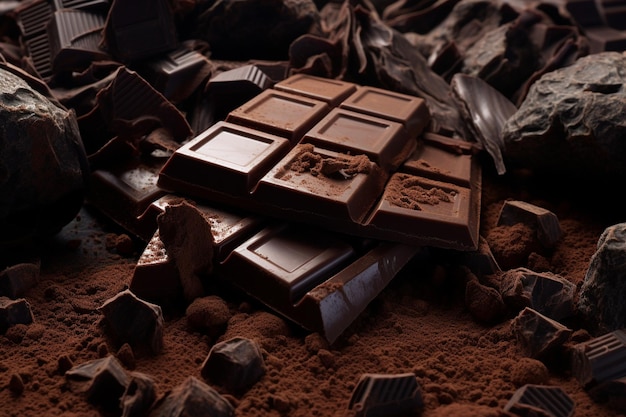 Realistic dark and milk chocolate bar pieces and chunks