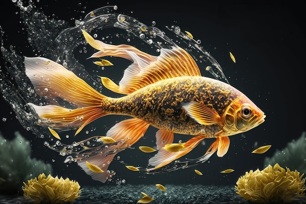 Realistic decorative fish in action AI generated