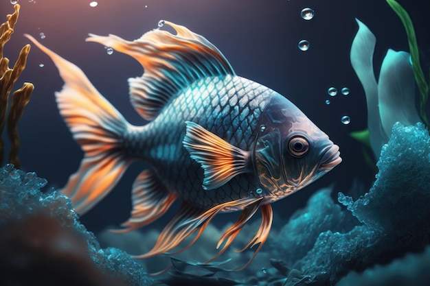 Реалистичная декоративная рыба в действии, созданная искусственным интеллектом