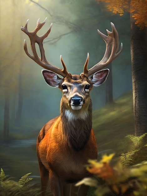 Realistic Deer Amidst a Natural Backdrop