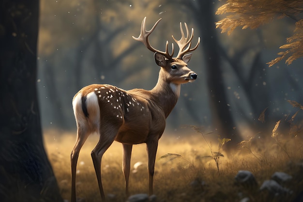 Realistic deer with nature background