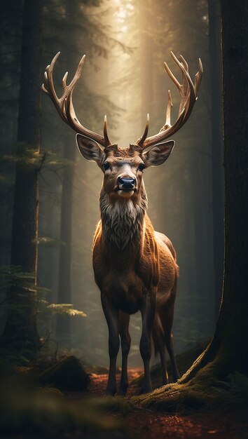 Realistic deer with nature background