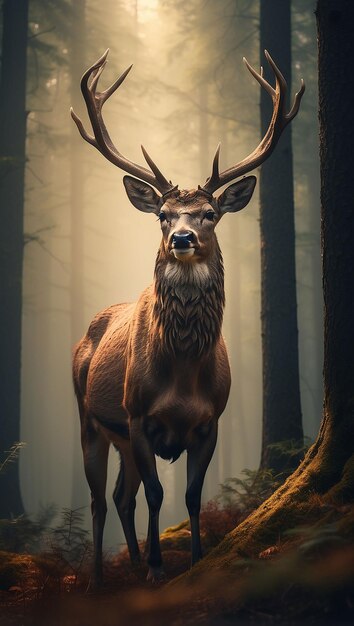 Realistic deer with nature background