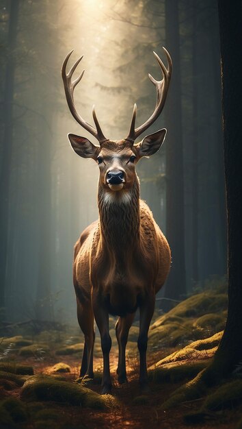 Realistic deer with nature background