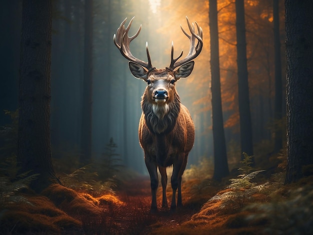 Realistic deer with nature background