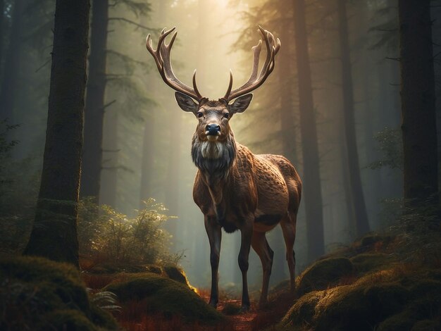 Realistic deer with nature background