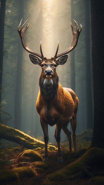 Realistic deer with nature background