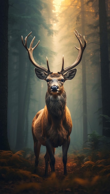 Realistic deer with nature background