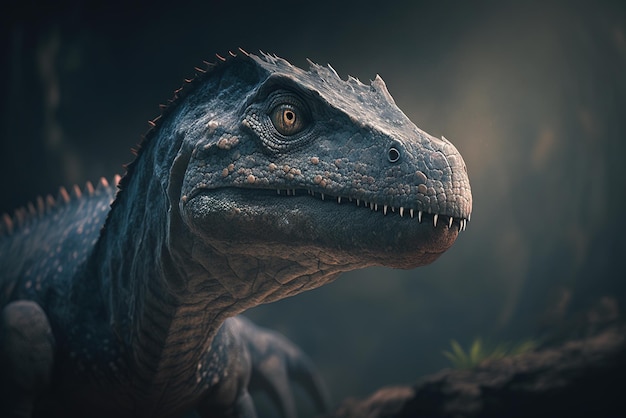A realistic depiction of a dangerous dinosaur on a dark background