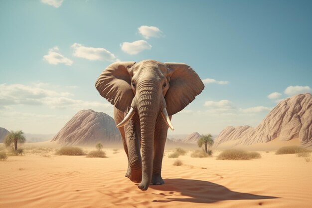 Realistic depiction of an elephant in a desert setting