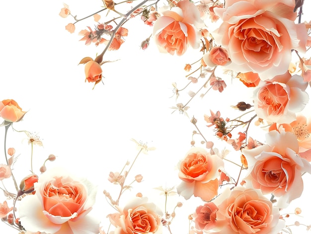 Foto rappresentazione realistica di rose e fiori su sfondo bianco ai generato