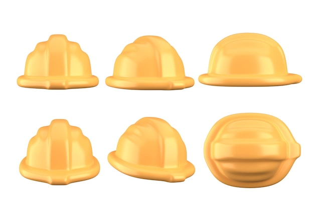 Realistic Detailed 3d Yellow Construction Helmet Set Happy Labor Day 3d Rendering