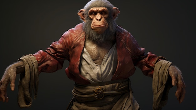 Photo realistic and detailed monkey suit character inspired by gabriel metsu and raphael lacoste