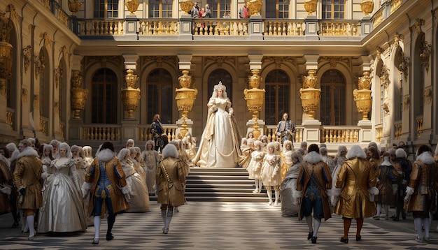 Photo a realistic and detailed picture of the court of louis xiv at the palace of versailles in the 17th c