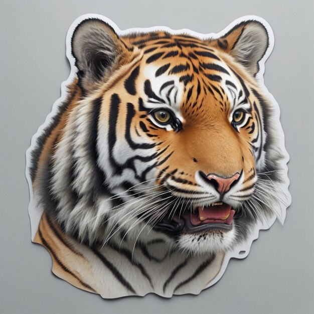Реалистичная детальная наклейка тигра с жестоким выражением лица и сложными узорами шерсти