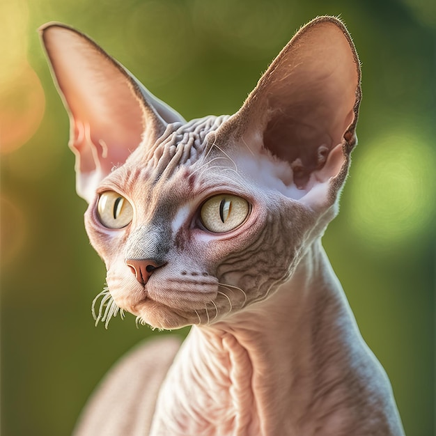 Realistic devon rex cat on ravishing natural outdoor background