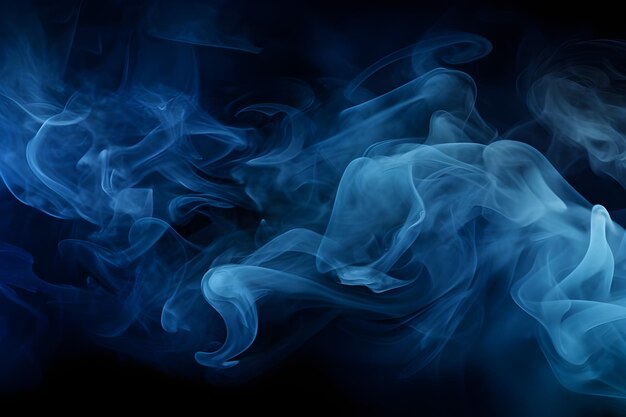 Photo realistic digital art illustration of blue colored smoke on black background