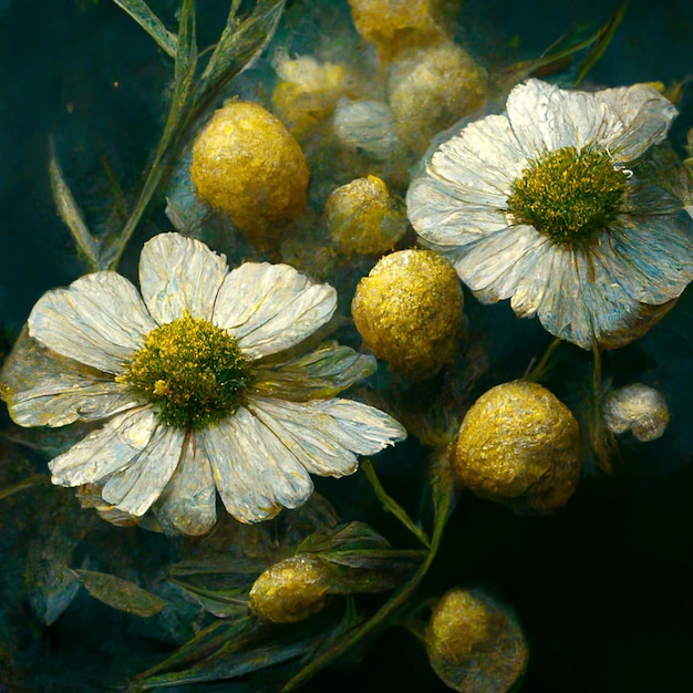 Photo realistic digital generated illustration of chamomile flowers